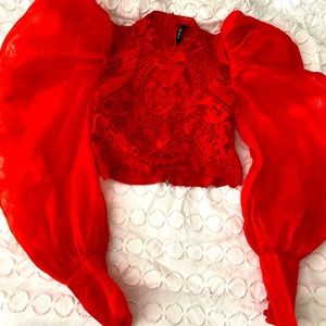 Sheer/ Lace Vibrant Red Top